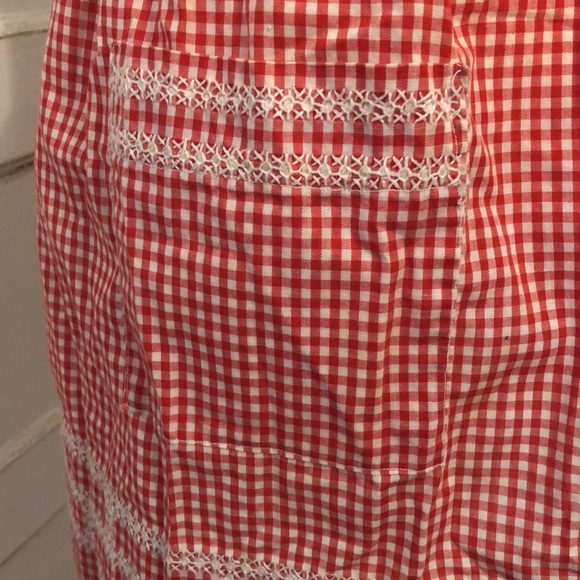 Lot Bundle of 2 Vintage Handmade Red Aprons Pockets - Picture 5 of 11